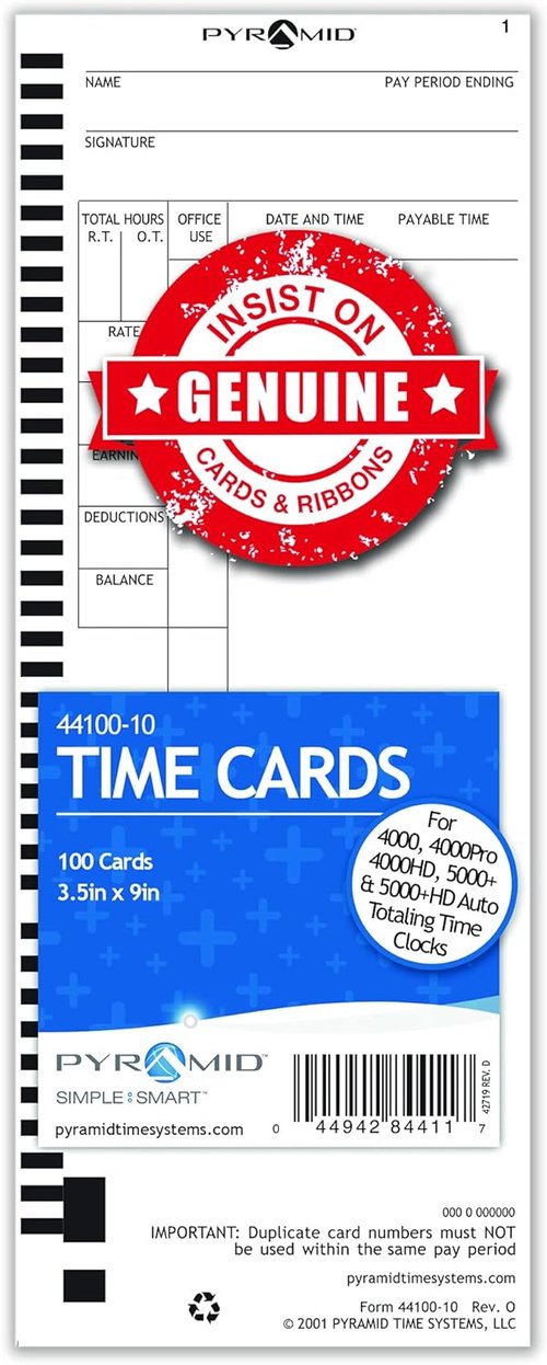 Pyramid Time Systems Time Cards - 1,000 Count Genuine & Authentic for 4000 Series Clocks