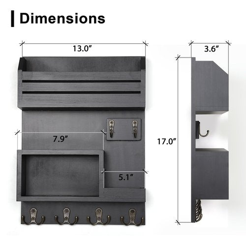 Bangshou Key Holder for Wall, Mail and Key Holder, Key and Mail Holder for Wall with 6 Key Hooks, Key Holder for Home and Office Decor, Black