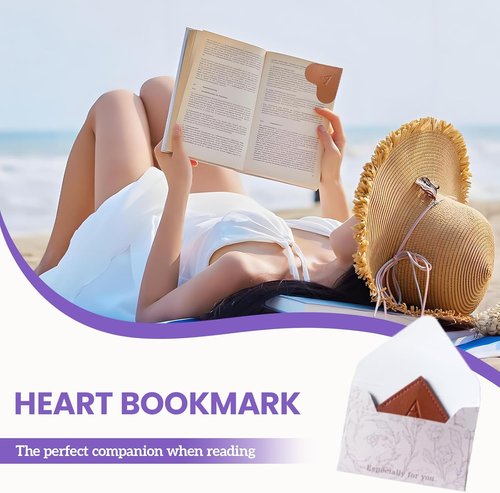 MOTEERLLU Personalized Leather Heart Bookmark - Custom Initials, Handmade Gift for Book Lovers (Brown E)