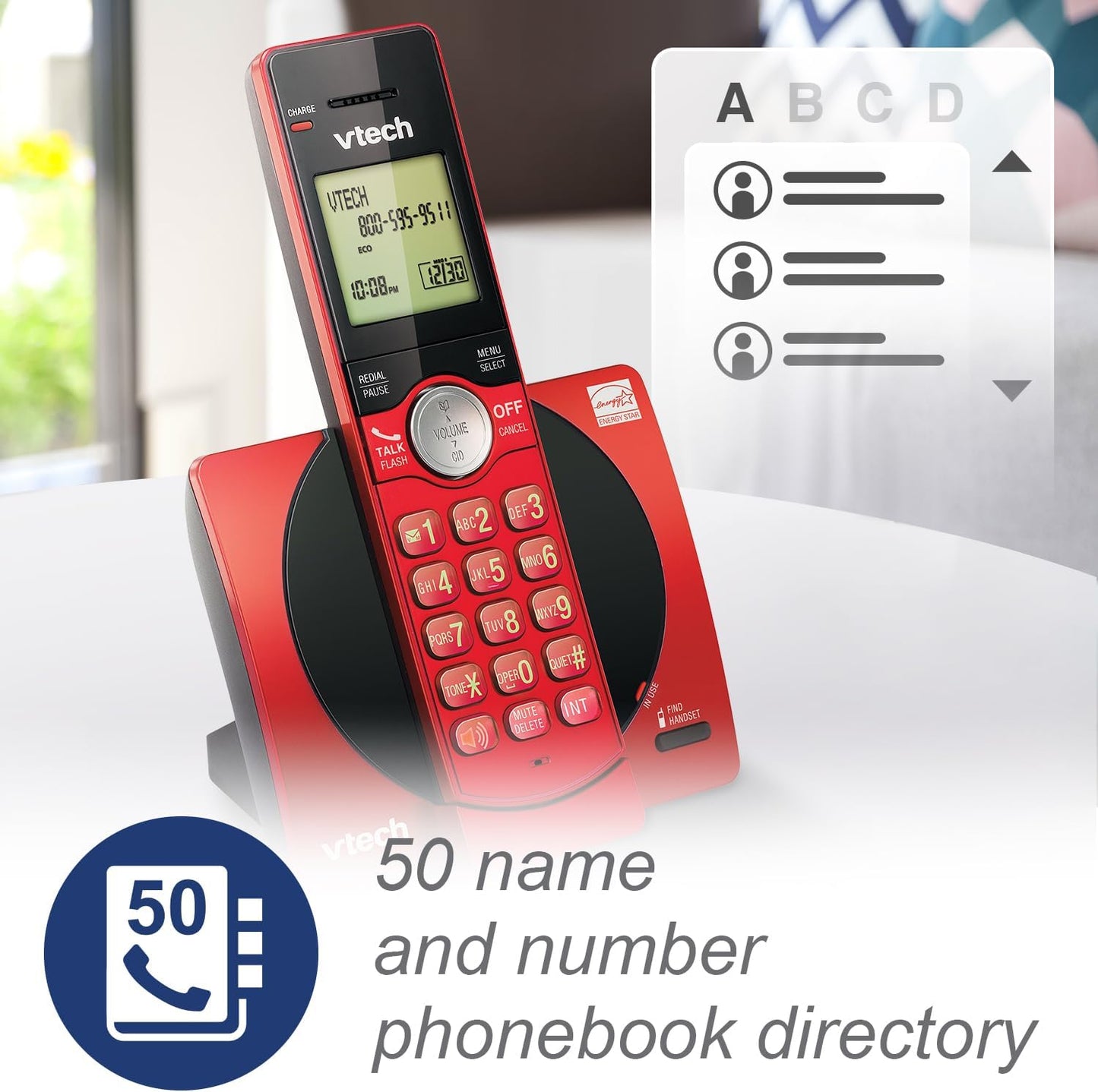 VTech CS6919-16 Cordless Phone - DECT 6.0, Red, Caller ID, Backlit Keypad & Full Duplex Speakerphone