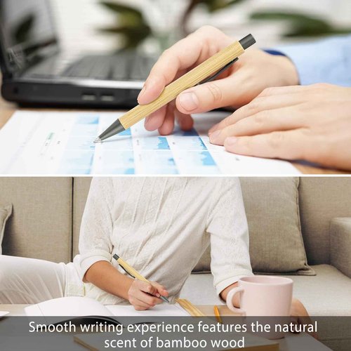 lyforx 200 Pack Bamboo Pens Bulk Wooden Bamboo Pens Engraving Wooden Ballpoint Pen Customizable Gift Pen Bulk Black