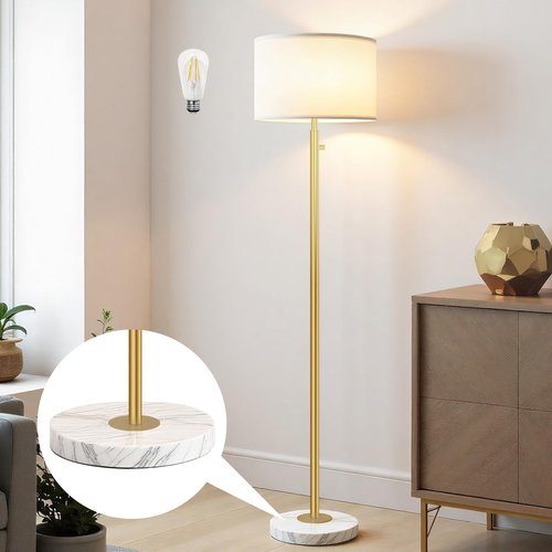 Aulaiyi Floor Lamp for Living Room,Dimmable Gold Floor Lamp,Modern Standing Lamp with Marble Base,Tall Standing Lamp for Bedroom, Reading,Office & Kids' Room,LED Bulb Included(Gold)
