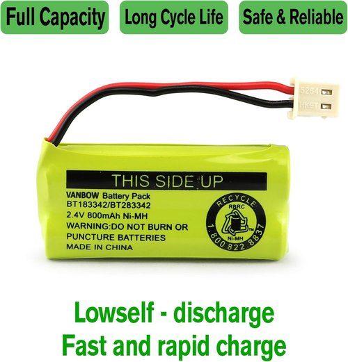 BT183342 | 2.4V 800mAh Ni-MH Battery Pack for AT&T VTech Cordless Phones - Pack of 2