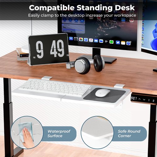 CALASK Desk Extender, 27.16" X 9.45"Large Size Clamp-on Foldable Keyboard Tray, Table Mount for Sit Stand Desks(Wthie)