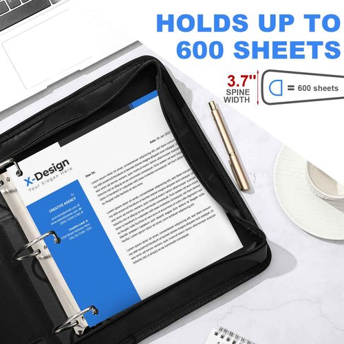 Henoyso 2 Pcs Fireproof 3 Ring Binder with Zipper, 3 Inch D Rings Hold up 650 Sheets of 8.5 x 11 Document Organizer Business Portfolio with Zipper with Built in Net and Pen Holder