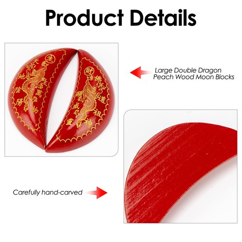 HannaFires Red Divination Blocks - Large Double Dragon Peach Wood Moon Blocks, Fengshui Taichi tool, Buddhist and Taoist Yin-Yang Divination Tools for Chinese Cultural Rituals and Qingming Festival 杯茭