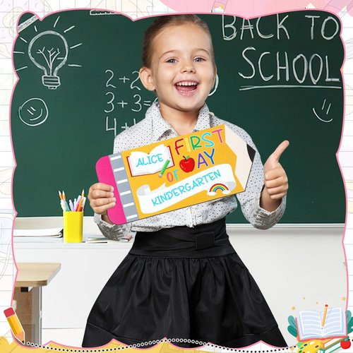 First and Last Day of School Board Sign,Double Sided Printing Pencil Chalkboard for 1st Day of Kindergarten Preschool, Back to School Supplies Photo Props