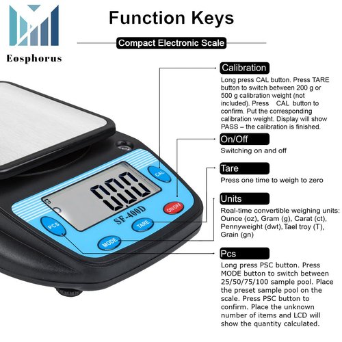 Eosphorus Science Digital Scale Lab Balance Gram Scale 0.01g Accuracy Electronic Scale Laboratory Digital Scale Chemistry Jewelry – Carats, Ounces and Grams Scale (SF-400D-S-B)