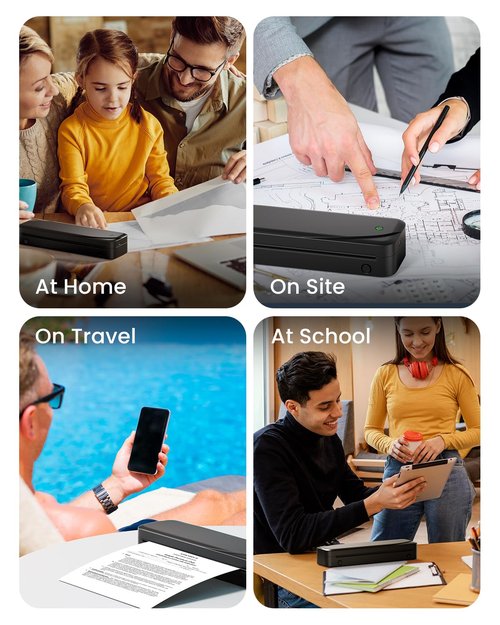 Portable Printers Wireless for Travel, Thermal Inkless Printer Support 8.5" X 11" US Letter & A4 Size, Bluetooth Mobile Printer Compatible with iOS, Android & Laptop for Home Office Car (Black)