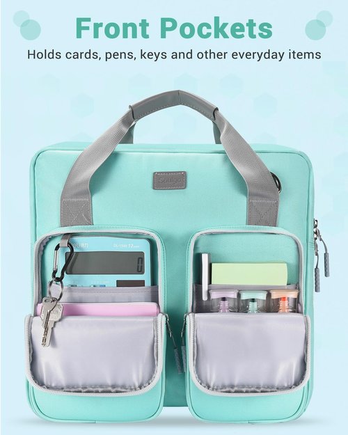 Soulgo 3 Inch Zipper Binder 3 Ring with Sturdy Shoulder Strap & Multi-pocket, Binder with Zipper Holds Up to 700 Sheets for Office School, Compatible with 13” Macbook Laptop ipad(Light Blue)