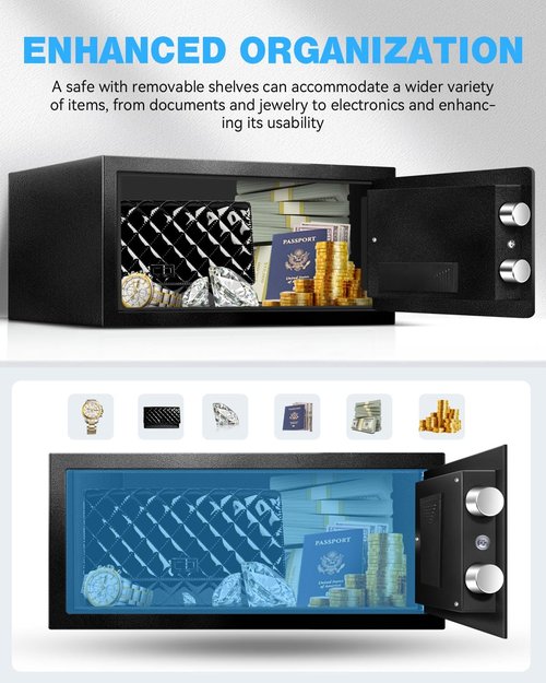 TOTOY 1.2 Cu Ft Small Safe Box For Home Documents with Emergency Battery Box - Steel Fireproof Security Safe Lock Box with Electronic Keypad, LED Sensor Light- Safety Box For Cash, Jewelry, Valuables