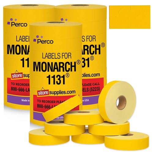 Yellow Pricing Labels for Monarch 1131 Price Gun – 3 Sleeves, 24 Rolls Value Pack - 60,000 Price Marking Labels – with Ink Rolls Included
