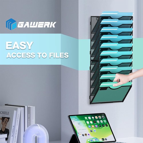 Gawerk Hanging File Organizer (Black, 10 Tier)