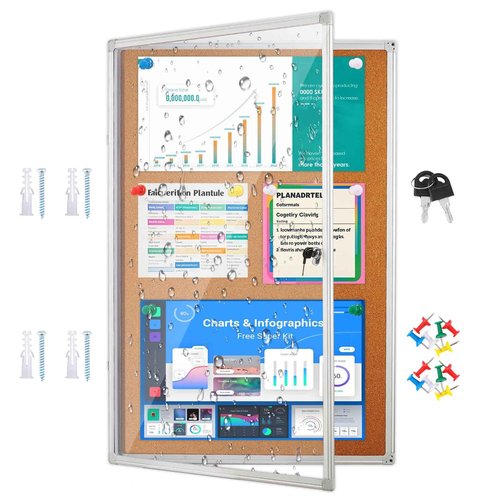 Spolehli 36"x24" Enclosed Cork Bulletin Board, Lockable Bulletin Board with Aluminum Frame, Wall Mounted Message Board, Shatter Resistant Display Board for Home, School, Office, Hospital, Commercial