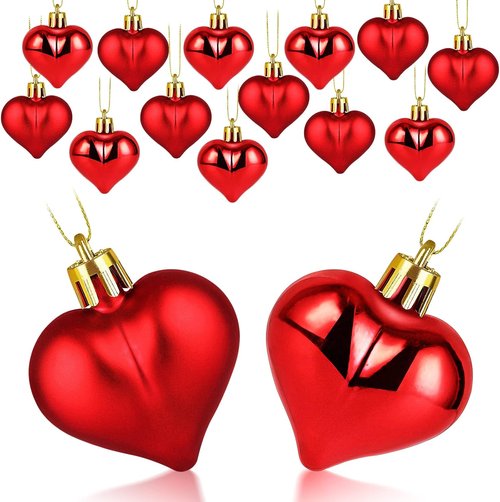 Liitrton Heart Shaped Decorations - 15 PCS Red Hanging Ornaments for Christmas & Valentine's Day