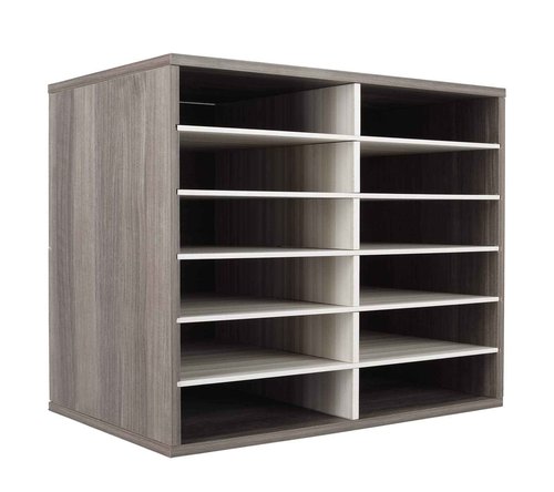 TQVAI Literature Organizer, Heavy Duty 12 Compartments Countertop Mail Organizer with Adjustable Shelves, Wooden Desk Paper Storage Organizer, Mailboxes Cubbies for Office, Classroom, Retro Grey/White