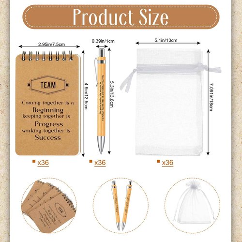 Fulmoon 108 Pcs Employee Appreciation Gifts Set Team Gifts Includes 36 Spiral Notebooks 36 Retractable Pen 36 Organza Bags Going Away Retirement Graduation Gift for Team Member Coworker Staff