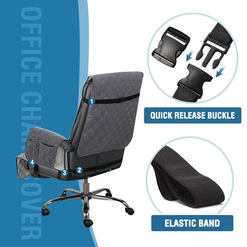 H.VERSAILTEX Water-Resistant Office Chair Protector – Universal High-Back Cover with Non-Slip Buckles, Fits Executive & Desk Chairs (Grey/Beige, Washable)