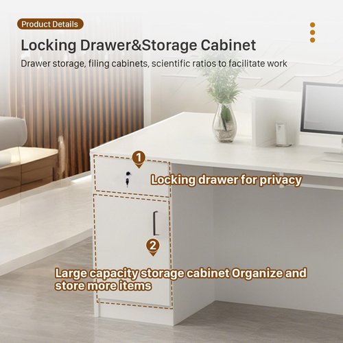 STLWR Modern Reception Desk with Locking Drawers, of Multi-Layer Solid Wood, Three-Color LED Light Strip & File Cabinet, Office Display Counters Retail Reception Desk (All White-Right, 70.9")