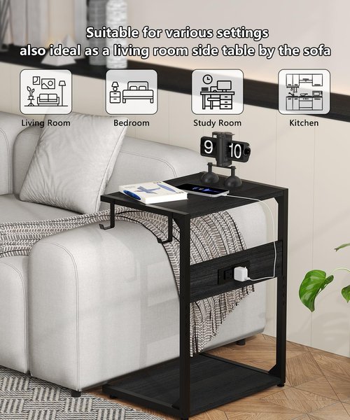 Akxomel 2 Tier Computer Tower Stand with Charging Station, 11.8"D x 16.5"W Rolling Floor PC Tower Stand Fits Under Desk, CPU Holder Cart for Carpet with Hooks, Home Office