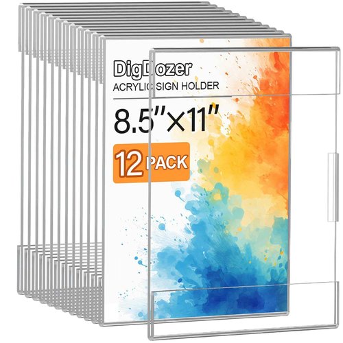 DigDozer 12 Pcs Acrylic Sign Holder 8.5 x 11, Dual-Purpose Wall Mount Sign Holders with Adhesive, Clear Plastic Frames Paper Display Sign Holders for Office, Store, Restaurant - Horizontal or Vertical