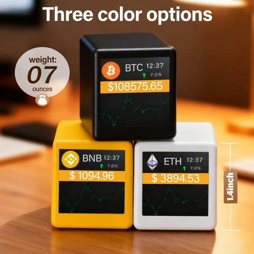 Bitcoin Price Ticker - Real-Time Crypto Display for Desk | Wi-Fi Enabled, 1.54" Black Screen