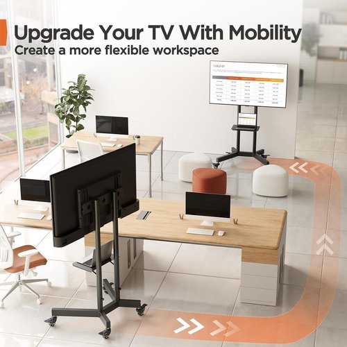 Perlegear Rolling TV Stand - Height Adjustable Mobile Cart for 32-85 Inch Screens | Supports 132 lbs