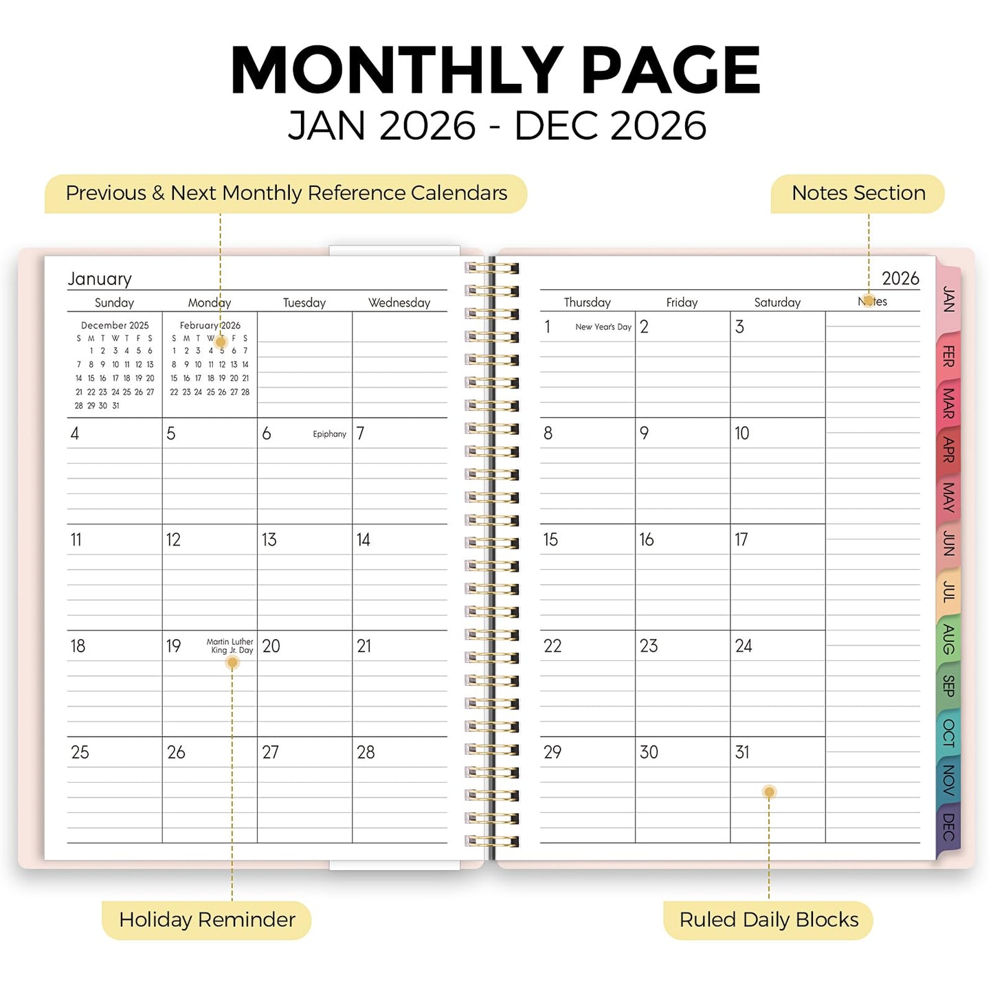 SKYDUE 2026-2027 Monthly and Weekly Academic Planner, July 2026-June 2027, 8.5"x11", Agenda Calendar with Colorful Tabs and Storage Pocket, Ideal for School Office Supplies