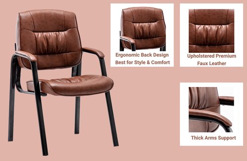 BTEXPERT Brown Leather Office Executive Waiting Room Guest Reception Side Conference Chair, BB5046BR