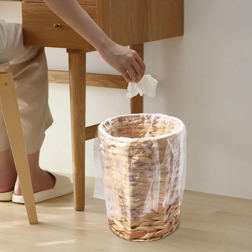 TANEMUDO 2 Pcs Wicker Trash Can Basket with Lid for Bathroom, Bedroom, Kitchen, Office, Home, Farmhouse Small Woven Waste Basket with 200 Pieces of Trash Bags (Brown)