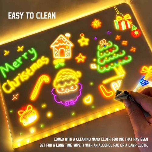 2026 Upgrade LED Note Board with Colors, Glowing Acrylic Message Marker Board with Light, Light Up Dry Erase Board with Stand as a Glow Memo Letter Board Note Clear Board with 7 Pen (30 * 20cm)