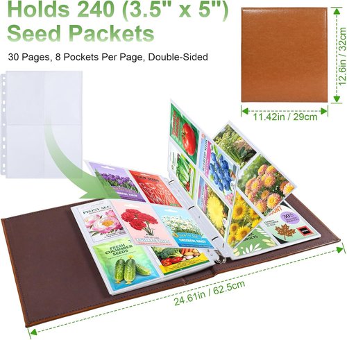 Heavy Duty 240 Pockets Seed Packet Sleeves by [Brand Name] - Double-Sided 4 Pocket Organizer for 3 Ring Binder | 8.5x11” Clear Storage Sheets