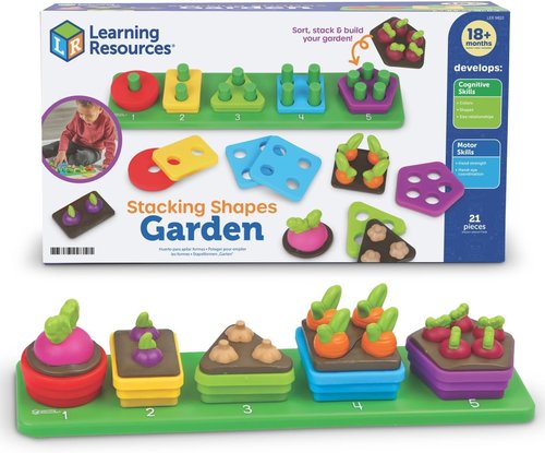 Learning Resources Stacking Shapes Garden - Montessori Stacking Puzzle Board for Fine Motor Skills | Color Matching Sensory Toy