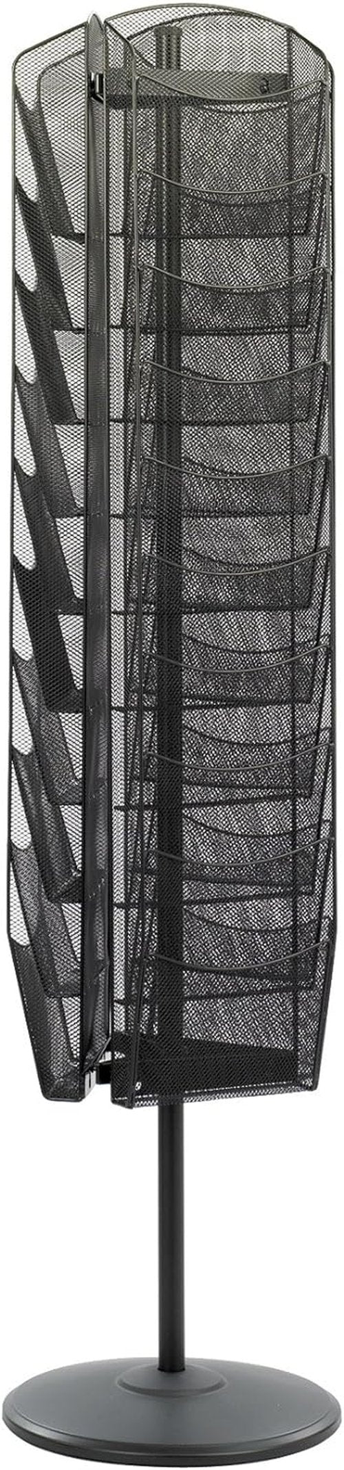 Safco Onyx Magazine Holder - Rotating Mesh Display Rack with 30 Pockets, Black Steel Construction