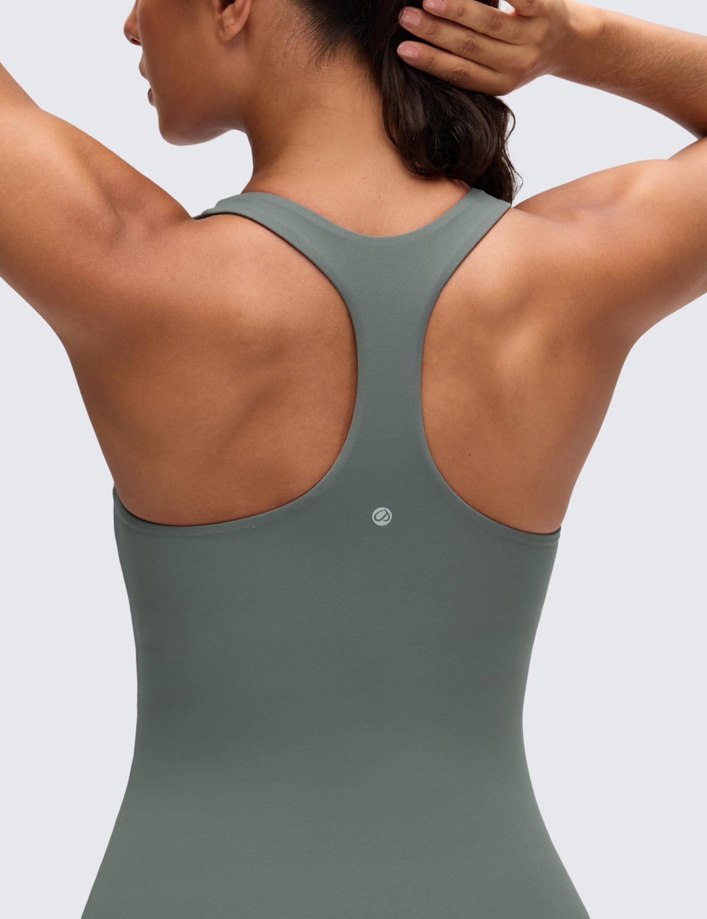 CRZ YOGA Butterluxe Workout Racerback Tank Tops for Women - Padded Athletic Spandex Yoga Shirts with Built in Bra Grey Sage Large