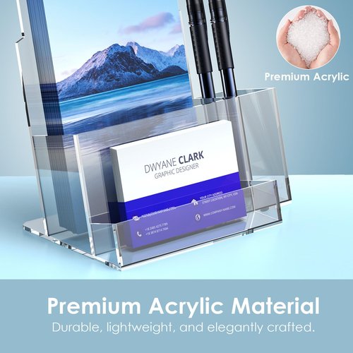 KINGTOP Acrylic Brochure Holder(2 Pack 4x7 Inch), Pamphlet Holder Display Stand with Pen Slot, Clear Brochure Display Stand for Office, Trade Show, and Retail Marketing Materials