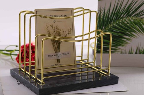 Real Marble File Holder - Desk Accessories - Modern Mail Organizer - Gold Mail Holder & Letter Tray (Black + Gold)