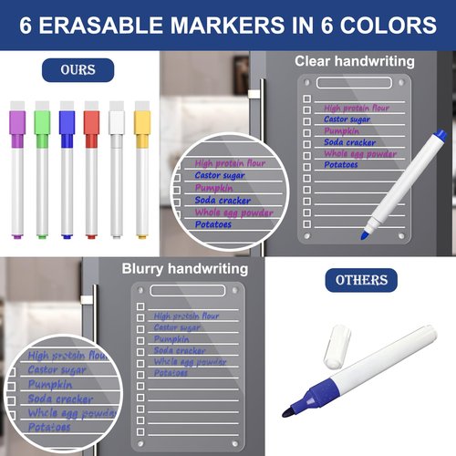 2 Pcs Acrylic Magnetic Dry Erase Board for Fridge, 12"X6" Clear Magnetic to Do List White Board, Acrylic Dry Erase to Do List for Refrigerator, Magnet Whiteboard with 6 Markers