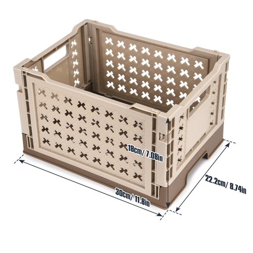 Domiella 2-Pack Foldable High-Strength PP Ventilated Baskets - 12L Collapsible Storage Bins for Kitchen, Camping, Office & Home, Wear Resist Indoor Outdoor Organizer, Medium Brown