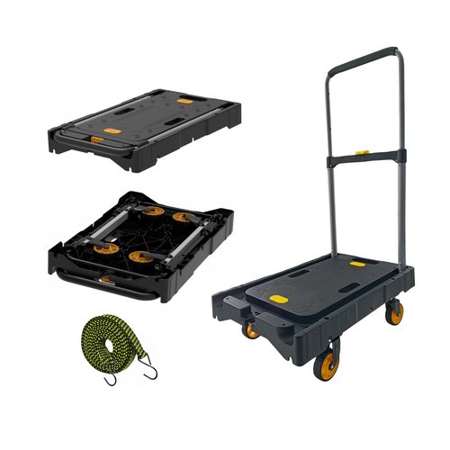 Platform Truck Folding Hand Truck 330 LB Heavy Duty Utility Dolly Flatbed Luggage Push Cart Fully Folded Compact Cart, Portable Trolley with 1 Elastic Ropes, Easy Storage & Lightweight for Moving