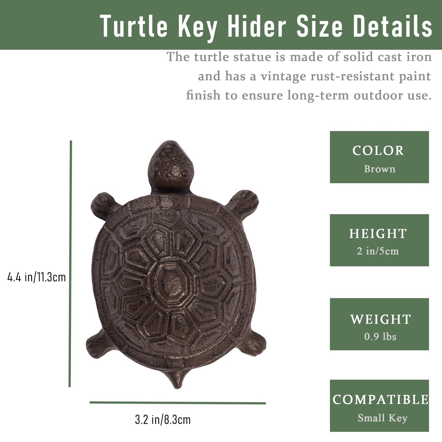 Ionela Spare Key Hiders Outside Cast Iron Turtle Hidden Key Holder for Outdoor Hide A Key, Brown