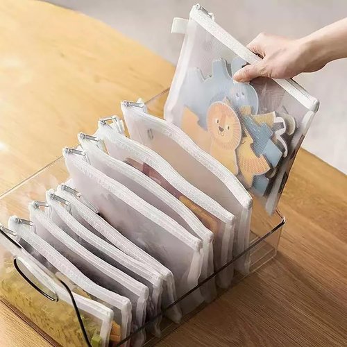 OZY Nylon Zipper Mesh Pouch Set - 10 Versatile Cosmetic & Organizing Bags | White Travel & Office Storage