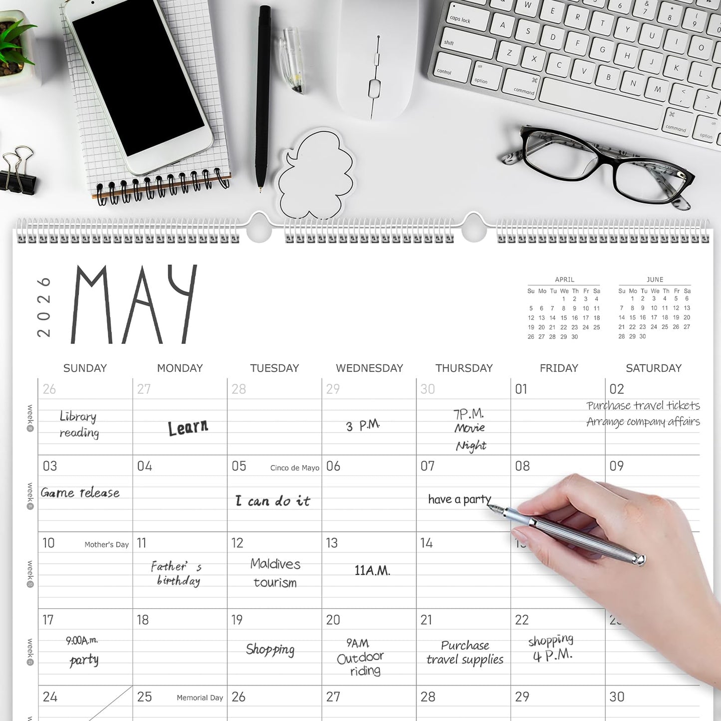 GuassLee Wall Calendar 2026-2027, 24-Month Wall Calendar Runs from January 2026 until December 2027,14" X 11" Hanging Monthly Planner with Thick Paper, Ruled Blocks for Home School Office Organizing