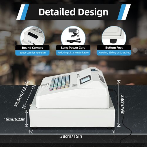 Electronic Cash Register for Small Businesses, Electronic Pos System Cash Drawer with Anti-Slip Feet, Commercial Cash Register for Barcode Scanners, Small Ticket Printers, Electronic Scales