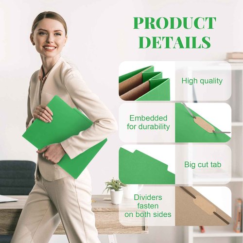 Skyygemm 24 Pcs Classification Folders Letter Size, 2 Pocket Dividers Pressboard File Folder with Fasteners, Expanding File Organizer Bulk for Teachers, Clergy, Office, Church, Christmas (Green)