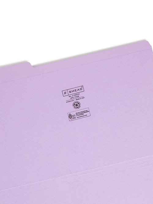 Smead File Folder, Reinforced 1/3-Cut Tab, Legal Size, Lavender, 100 per Box (17434)