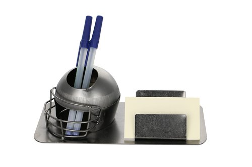 Handmade Recycled Metal Desktop Pen and Business Card Holder