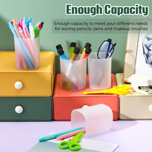 Weekgrat 30 Pack Pen Holder Pen Cups for Desk Organizers and Storage Stationery Plastic Matte Pencil Holder Cups Ins Style Transparent for Office School Home Supplies