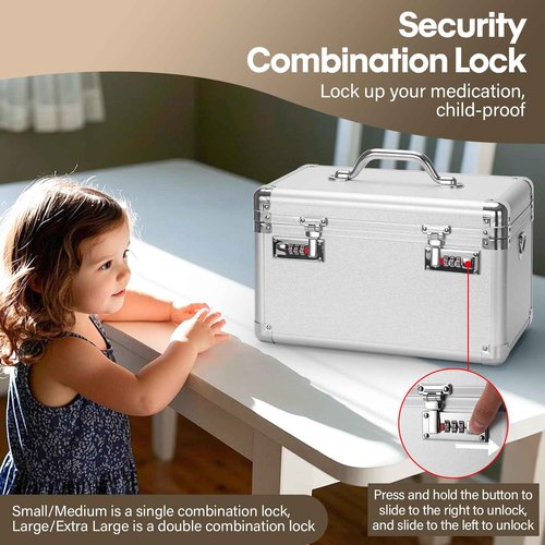 LOCKCURX Large Lock Box - Security Combination Lock Box, Locking Storage Case for Personal Items and Medicine, Childproof Lockable Lockbox for Home/Office/School, 15.1x9.4x8.7 Inch, Silver