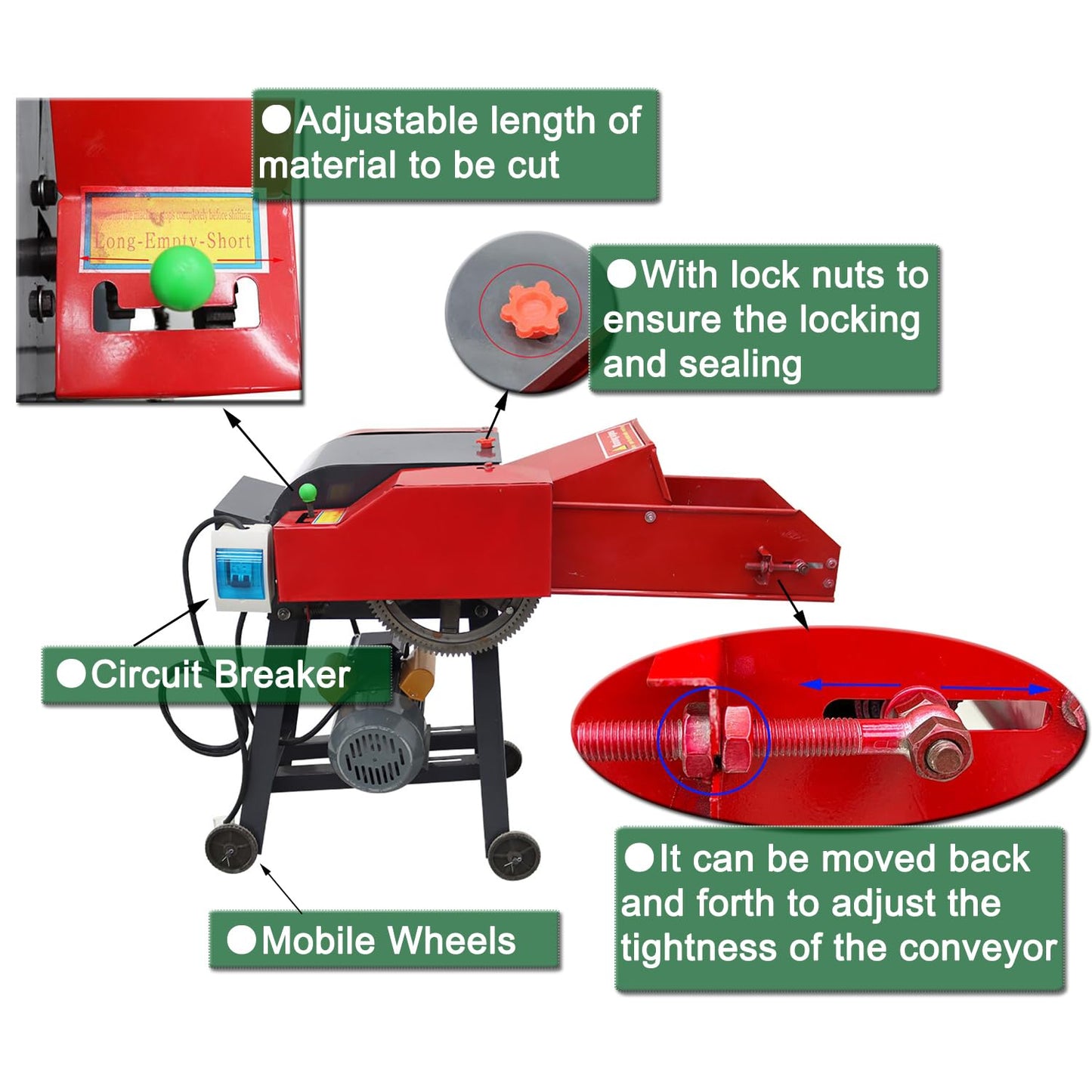 HayWHNKN Chaff Cutters Cutting Grass Chopper Corn Straw Cutter Pulverizer Hay Crusher for Animal Feed Process Auto Feed Straw Silage Machine 220V 3KW 4 Blade(with Conveyor)